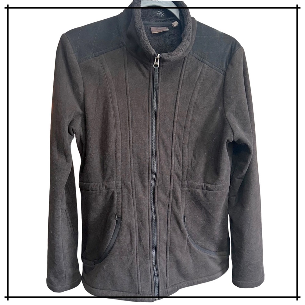 Athleta Black Fleece Jacket Quilted Shoulders Full‎ Zip Women's Medium